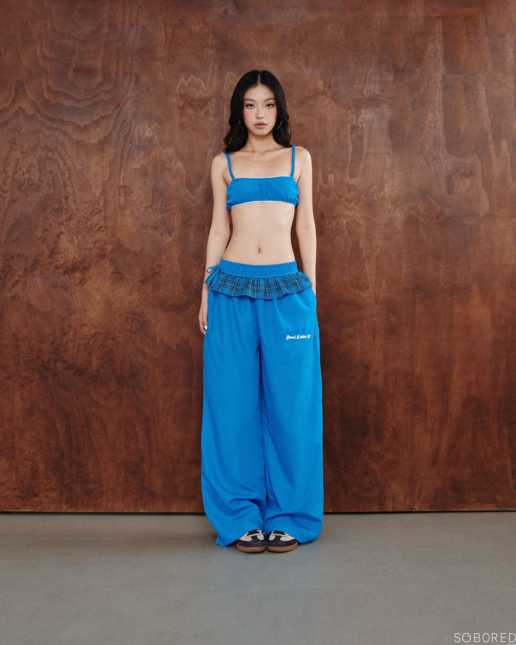 BLUEBLUE TROUSERS WITH RUFFLE BELT